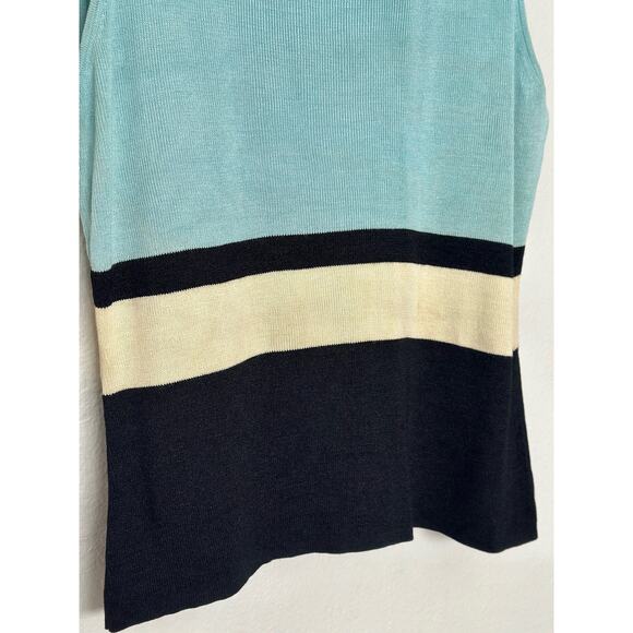 Vintage 100% Silk Alfani Colorblock Blue Black Yellow Knit Tank Top Retro - Picture 4 of 8